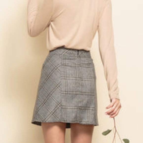 Lucca Pretty Denim-Plaid Panel Miniskirt NWT - Picture 5 of 6
